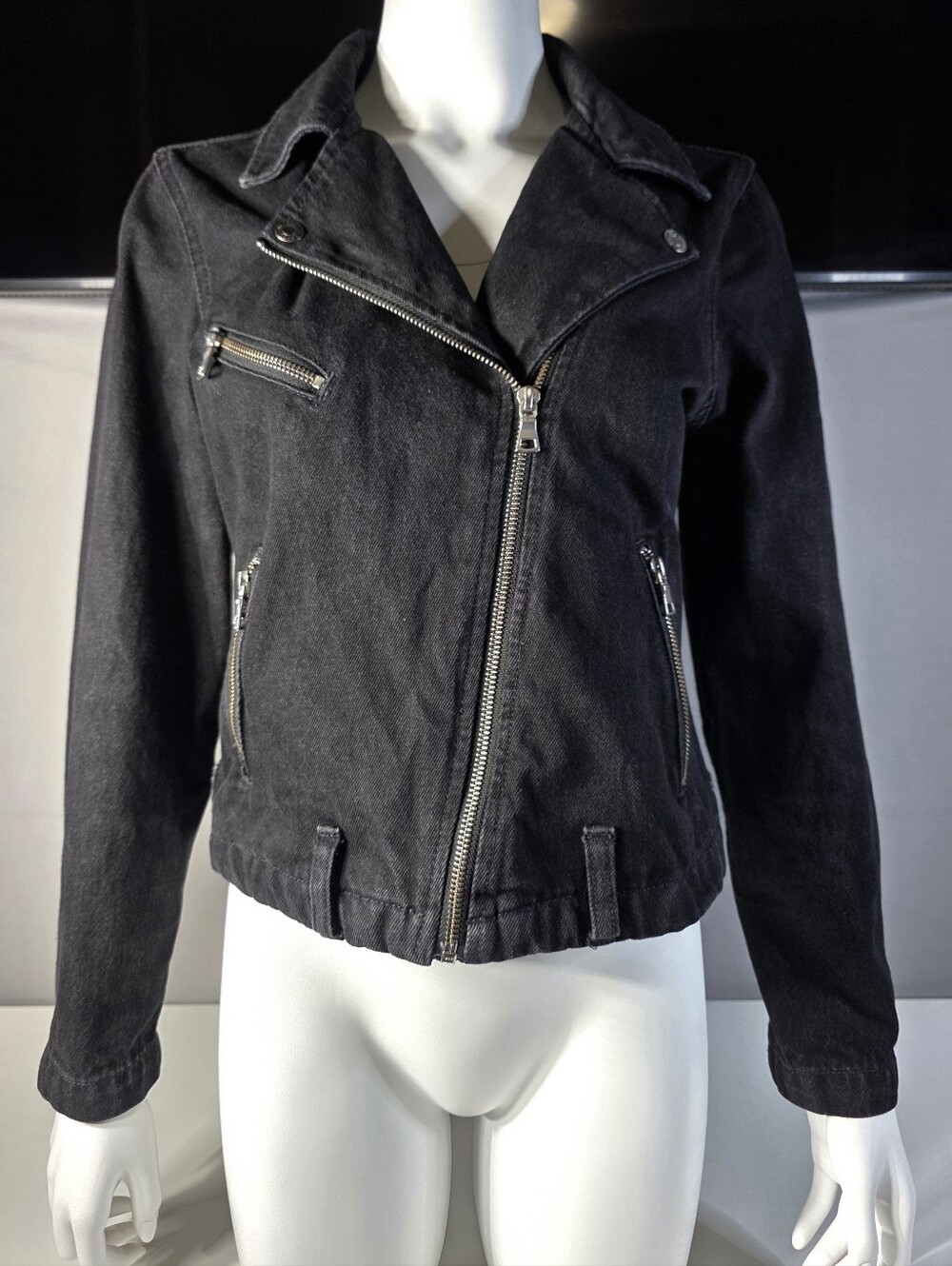 Gap Black Denim Moto Jacket Women Size M